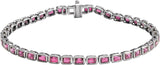 14K Gold Emerald Natural Pink Tourmaline Bezel-Set Line Bracelet - White Gold