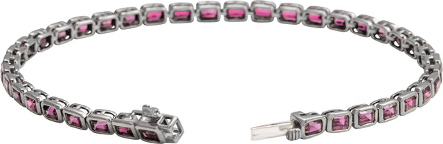 14K Gold Emerald Natural Pink Tourmaline Bezel-Set Line Bracelet - White Gold - view 2