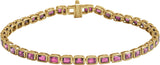 14K Gold Emerald Natural Pink Tourmaline Bezel-Set Line Bracelet - Yellow Gold