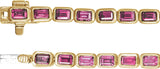 14K Gold Emerald Natural Pink Tourmaline Bezel-Set Line Bracelet - Yellow Gold - view 3
