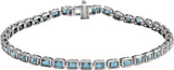14K Gold Emerald Natural Sky Blue Topaz Bezel-Set Line Bracelet - White Gold