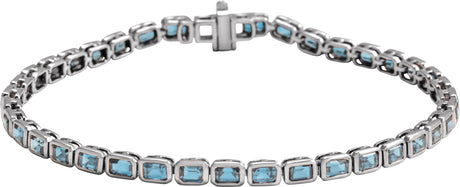 14K Gold Emerald Natural Sky Blue Topaz Bezel-Set Line Bracelet - White Gold