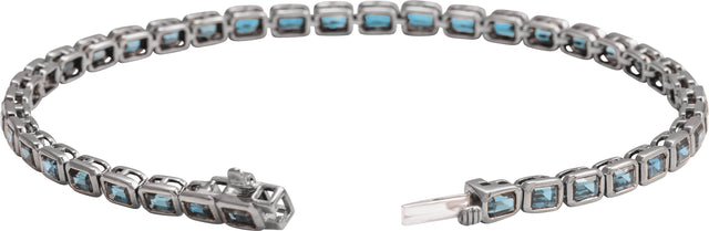 14K Gold Emerald Natural Sky Blue Topaz Bezel-Set Line Bracelet - White Gold - view 2