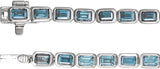 14K Gold Emerald Natural Sky Blue Topaz Bezel-Set Line Bracelet - White Gold - view 3