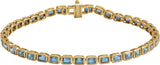14K Gold Emerald Natural Sky Blue Topaz Bezel-Set Line Bracelet - Yellow Gold