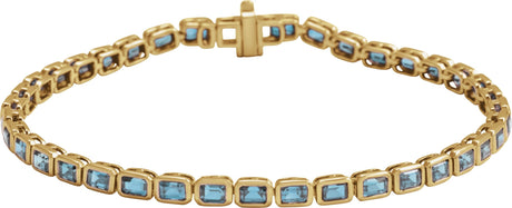 14K Gold Emerald Natural Sky Blue Topaz Bezel-Set Line Bracelet - Yellow Gold