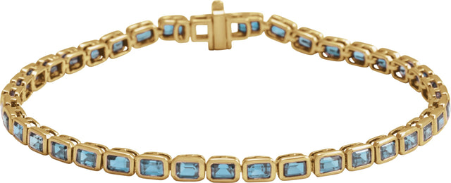 14K Gold Emerald Natural Sky Blue Topaz Bezel-Set Line Bracelet - Yellow Gold