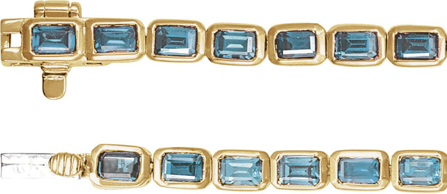 14K Gold Emerald Natural Sky Blue Topaz Bezel-Set Line Bracelet - Yellow Gold - view 3