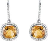 14K Gold Cushion Natural Citrine & Natural Diamond Halo-Style Earrings - view 2