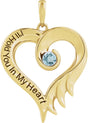 14K Gold Round Natural Aquamarine I'll Hold You In My Heart Pendant - Yellow Gold