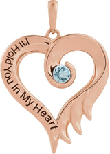 14K Gold Round Natural Aquamarine I'll Hold You In My Heart Pendant - Rose Gold