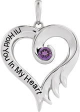 14K Gold Round Natural Amethyst I'll Hold You In My Heart Pendant - White Gold