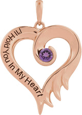 14K Gold Round Natural Amethyst I'll Hold You In My Heart Pendant - Rose Gold