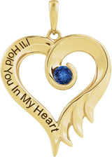14K Gold Round Lab-Grown Blue Sapphire I'll Hold You In My Heart Pendant - Yellow Gold