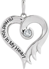 14K Gold Round Lab-Grown White Sapphire I'll Hold You In My Heart Pendant - White Gold
