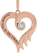 14K Gold Round Lab-Grown White Sapphire I'll Hold You In My Heart Pendant - Rose Gold