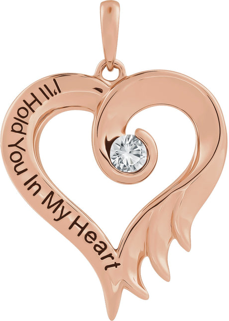 14K Gold Round Lab-Grown White Sapphire I'll Hold You In My Heart Pendant - Rose Gold