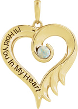 14K Gold Round Lab-Grown White Opal I'll Hold You In My Heart Pendant - Yellow Gold