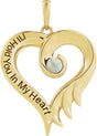 14K Gold Round Lab-Grown White Opal I'll Hold You In My Heart Pendant - Yellow Gold