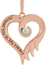 14K Gold Round Lab-Grown White Opal I'll Hold You In My Heart Pendant - Rose Gold