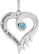 14K Gold Round Natural Blue Topaz I'll Hold You In My Heart Pendant - White Gold