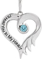 14K Gold Round Natural Blue Topaz I'll Hold You In My Heart Pendant - White Gold