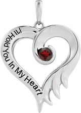 14K Gold Round Natural Mozambique Garnet I'll Hold You In My Heart Pendant - White Gold