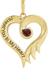 14K Gold Round Natural Mozambique Garnet I'll Hold You In My Heart Pendant - Yellow Gold