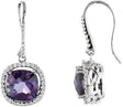 14K Gold Cushion Natural Amethyst & Natural Diamond Halo-Style Earrings