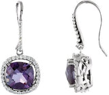 14K Gold Cushion Natural Amethyst & Natural Diamond Halo-Style Earrings