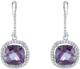 14K Gold Cushion Natural Amethyst & Natural Diamond Halo-Style Earrings - view 2