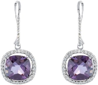 14K Gold Cushion Natural Amethyst & Natural Diamond Halo-Style Earrings - view 2