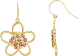 14K Gold Round Natural Peridot Flower Earrings - Yellow Gold