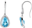 14K Gold Pear Natural Swiss Blue Topaz & Natural Diamond Halo-Style Earrings