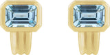 14K Gold Natural Sky Blue Topaz Emerald Bezel-Set Earrings - Yellow Gold - view 2