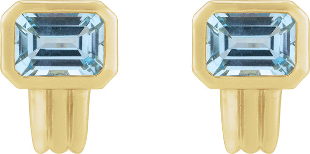 14K Gold Natural Sky Blue Topaz Emerald Bezel-Set Earrings - Yellow Gold - view 2