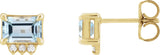 14K Gold Emerald Natural Sky Blue Topaz & Natural Diamond Accented Earrings – 6x4mm - Yellow Gold