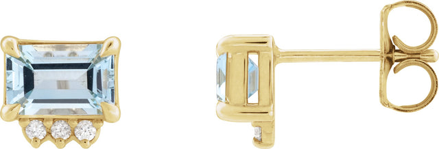 14K Gold Emerald Natural Sky Blue Topaz & Natural Diamond Accented Earrings – 6x4mm - Yellow Gold