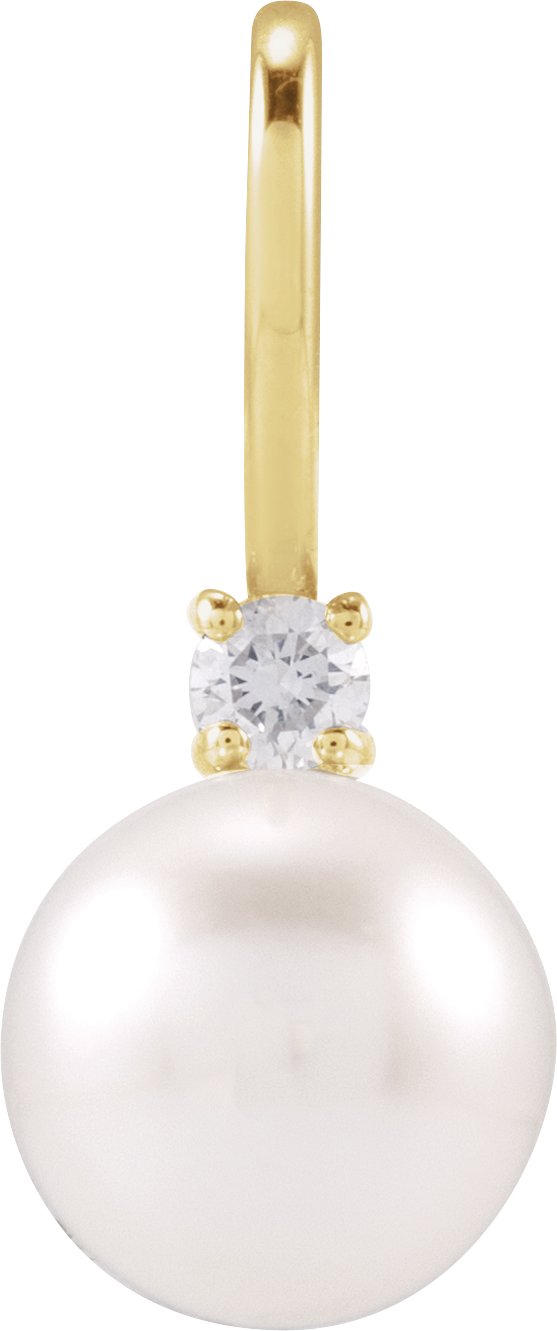 14K Gold Cultured White Akoya Pearl & Natural Diamond Accented Pearl Pendant – 0.03 CTW - Yellow Gold