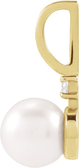 14K Gold Cultured White Akoya Pearl & Natural Diamond Accented Pearl Pendant – 0.03 CTW - Yellow Gold - view 2