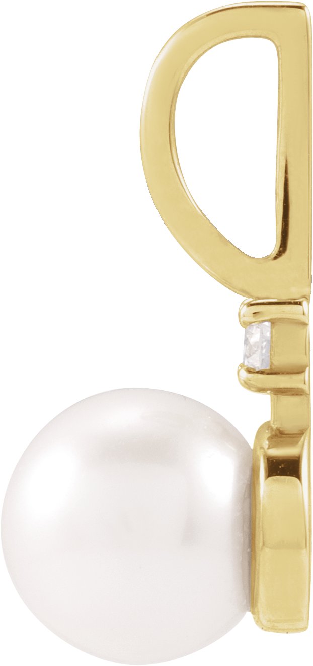 14K Gold Cultured White Akoya Pearl & Natural Diamond Accented Pearl Pendant – 0.03 CTW - Yellow Gold - view 2