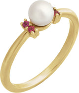 14K Gold Cultured Freshwater Pearl & Natural Pink Tourmaline Accented Pearl Ring
