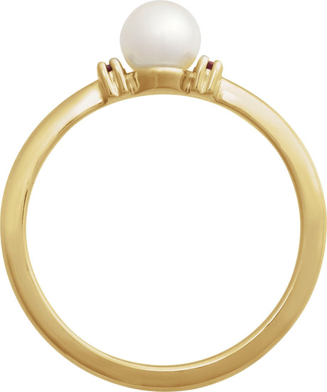 14K Gold Cultured Freshwater Pearl & Natural Pink Tourmaline Accented Pearl Ring - view 2