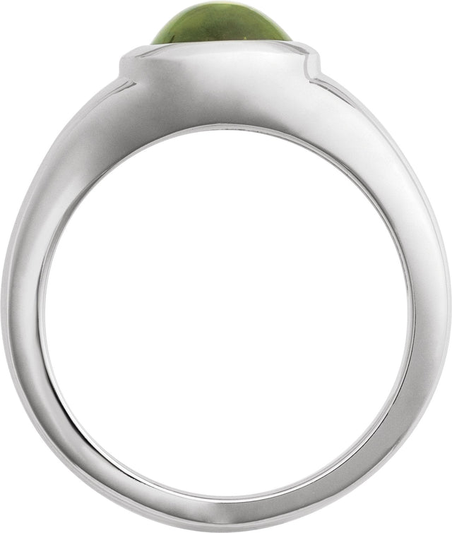 14K Gold Oval Natural Peridot Bezel-Set Cabochon Ring - White Gold - view 2