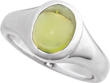 14K Gold Oval Natural Peridot Bezel-Set Cabochon Ring - White Gold - view 4
