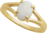 14K Gold Round Natural White Opal Cabochon Ring – 8x6mm - Yellow Gold - view 4
