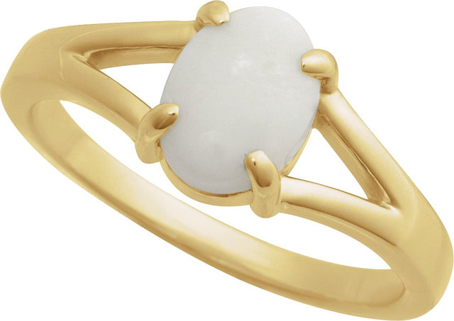 14K Gold Round Natural White Opal Cabochon Ring – 8x6mm - Yellow Gold - view 4