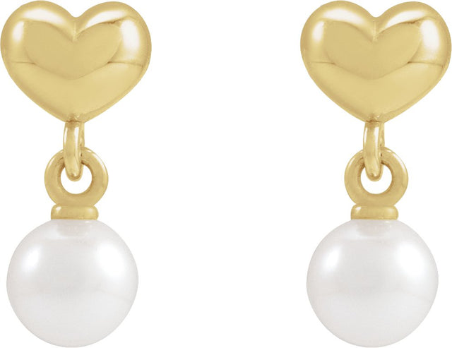 Platinum Cultured White Freshwater Pearl Pearl Heart Earrings - view 4