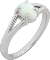 Platinum Round Natural White Opal Cabochon Ring – 8x6mm