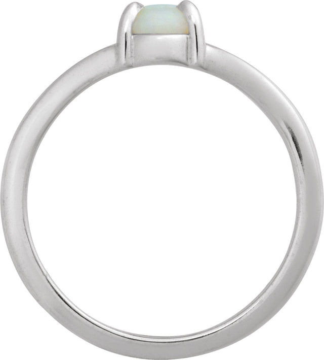 14K Gold Round Natural White Opal Cabochon Ring – 8x6mm - White Gold - view 2